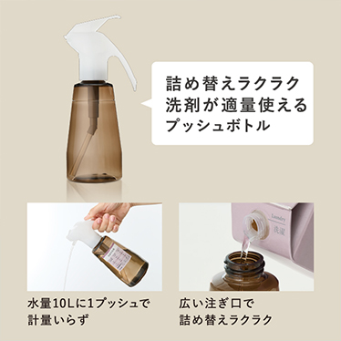 詰め替えラクラク洗剤が適量使えるプッシュボトル
