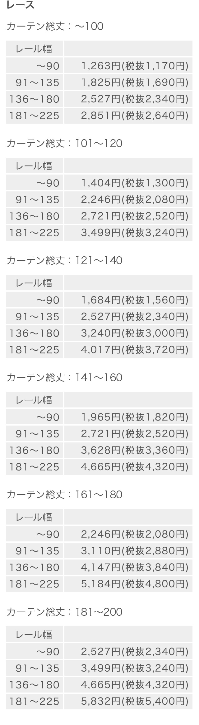 料金表 レース