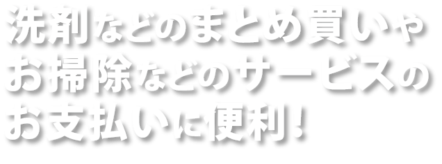 洗剤などのまとめ買いやお掃除などのサービスのお支払いに便利！