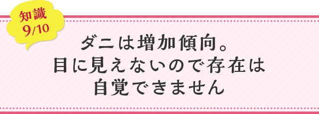 知識09 ダニは増加傾向。目に見えないので存在は自覚できません