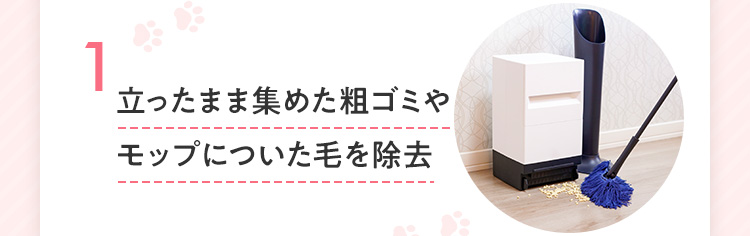 1.立ったまま集めた粗ゴミやモップについた毛を除去