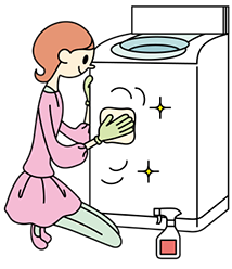 水に浸し固く絞ったぞうきんで、洗濯機の外側を拭いていきます。ぞうきんは、つねにきれいなもの、きれいな面を使うようにします。
