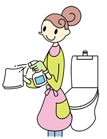 汚れがひどい場合は、黄ばみや尿石の部分にトイレ用洗剤（酸性タイプ）をかけ、その上からトイレットペーパーを貼りつけます。便器の縁の内側にも、トイレットペーパーに洗剤を含ませて貼りつけます。