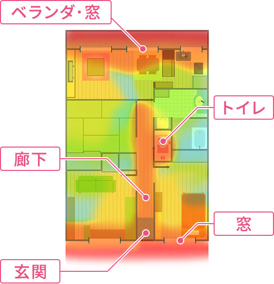 ベランダ・窓　トイレ　廊下　窓　玄関