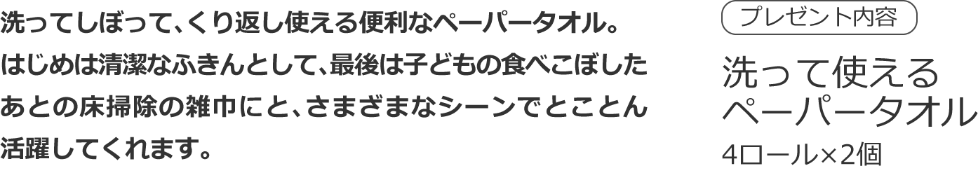 プレゼント内容「洗って使える
ペーパータオル」4ロール×2個