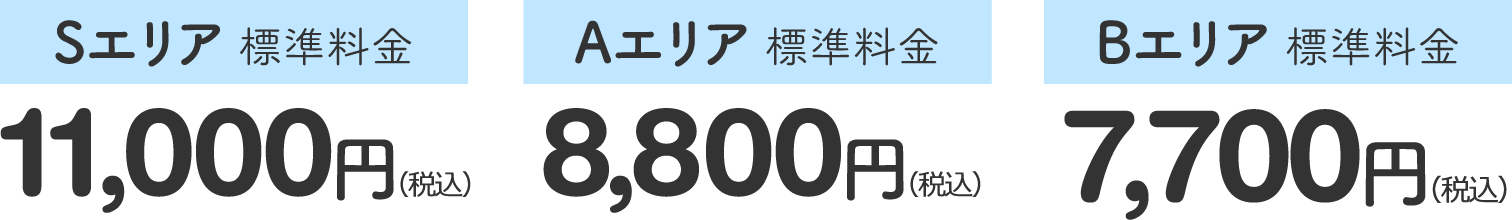 定期サービス｜1名・2時間 Sエリア標準料金11,000円（税込） Aエリア標準料金8,800円（税込） Bエリア標準料金7,700円（税込）