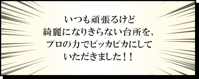 いつも頑張るけど綺麗になりきらない台所を、プロの力でピッカピカにしていただきました！！