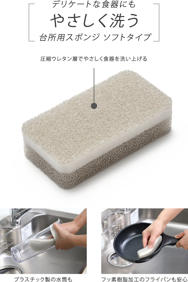 デリケートな食器にもやさしく洗う台所用スポンジ ソフトタイプ